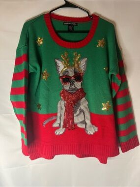 united states sweaters Green & Red French Bulldog Sequin Stars Crewneck sweater
